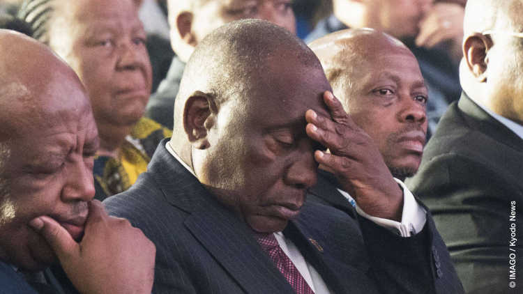 South Africa s ruling ANC loses in general election South African President Cyril Ramaphosa (C) lowers his eyes during the announcement of the general election results at the National Results Operations Center near Johannesburg on June 2, 2024. 