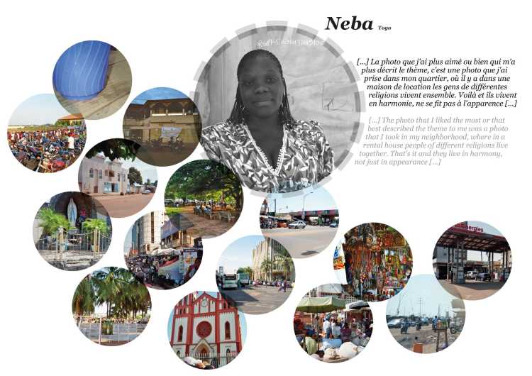 Collage of pictures of religion and peace by Neba in Togo